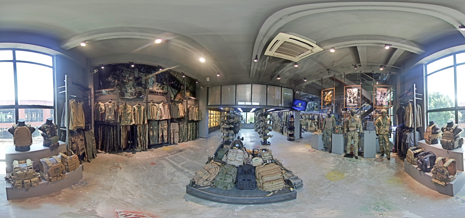 EmersonGear showroom with tactical equipment and apparel displays